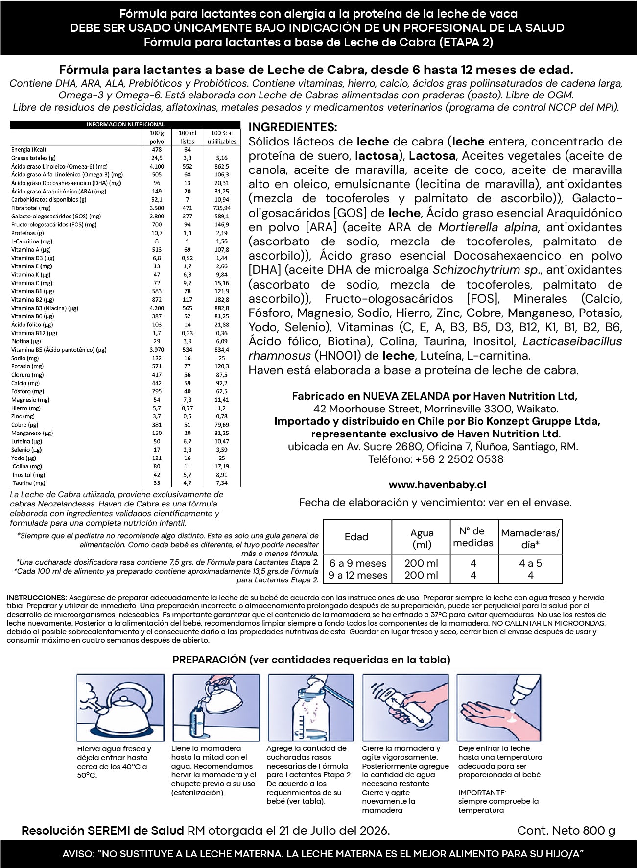 Etapa 2 - Fórmula de Continuación a base de Leche de Cabra